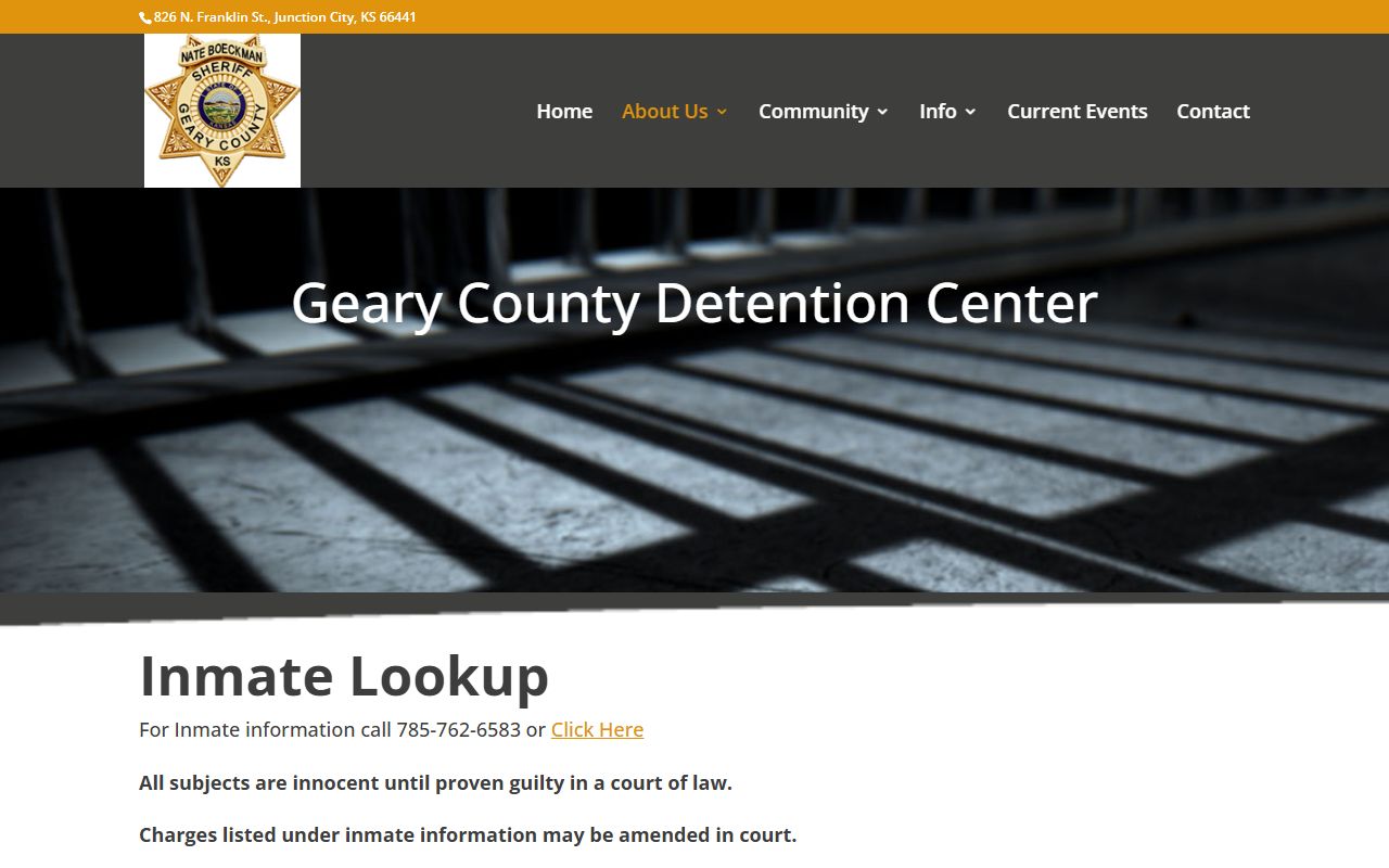 Geary County Sheriff's Office Corrections Division page for the detention center